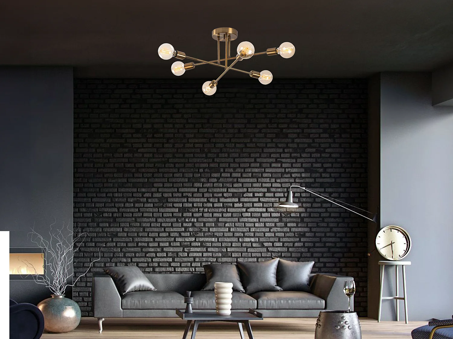 Deckenleuchte - Metall - 3 Arme - 64 cm x 30 cm - Goldfarben - FLOWERA