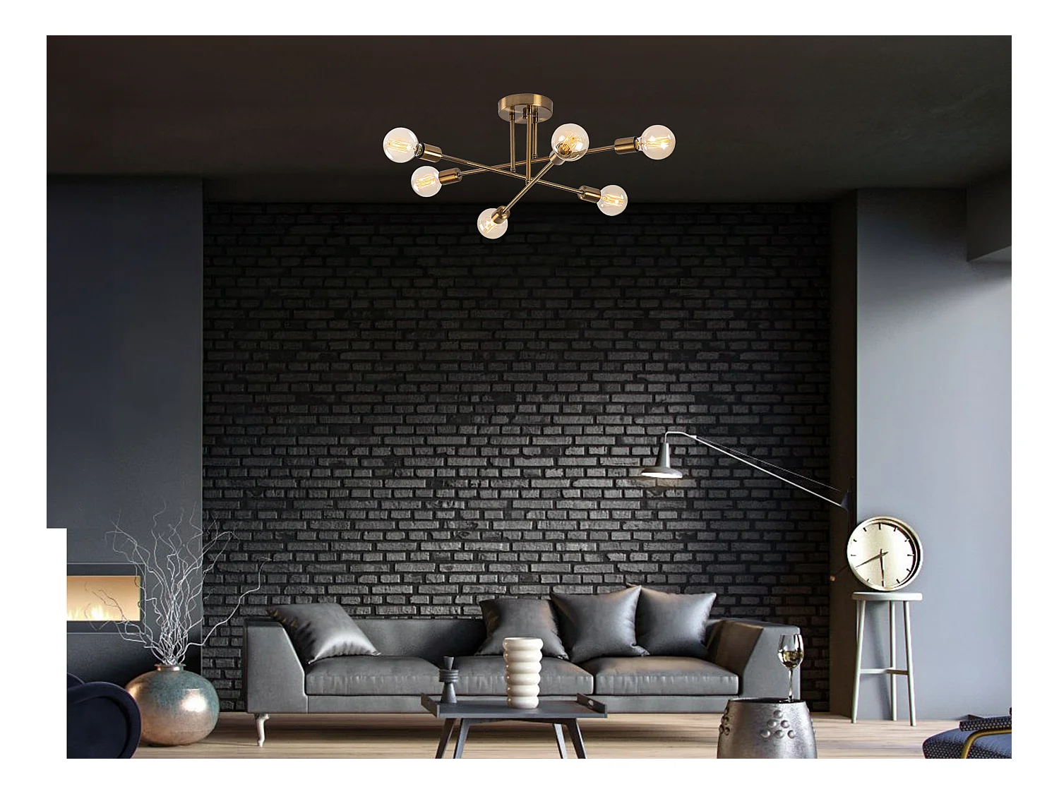 Lámpara de techo de metal - 3 brazos - Ancho 64 x Alt. 30 cm - Dorado - FLOWERA