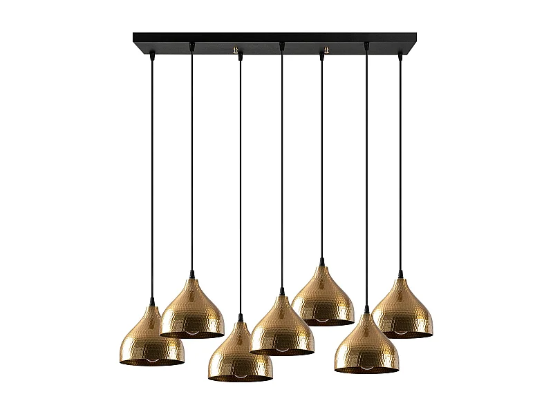 Lustre en métal à hauteur réglable - 7 abat-jours - L. 88 x H. 114 cm - Doré et noir - SONITI