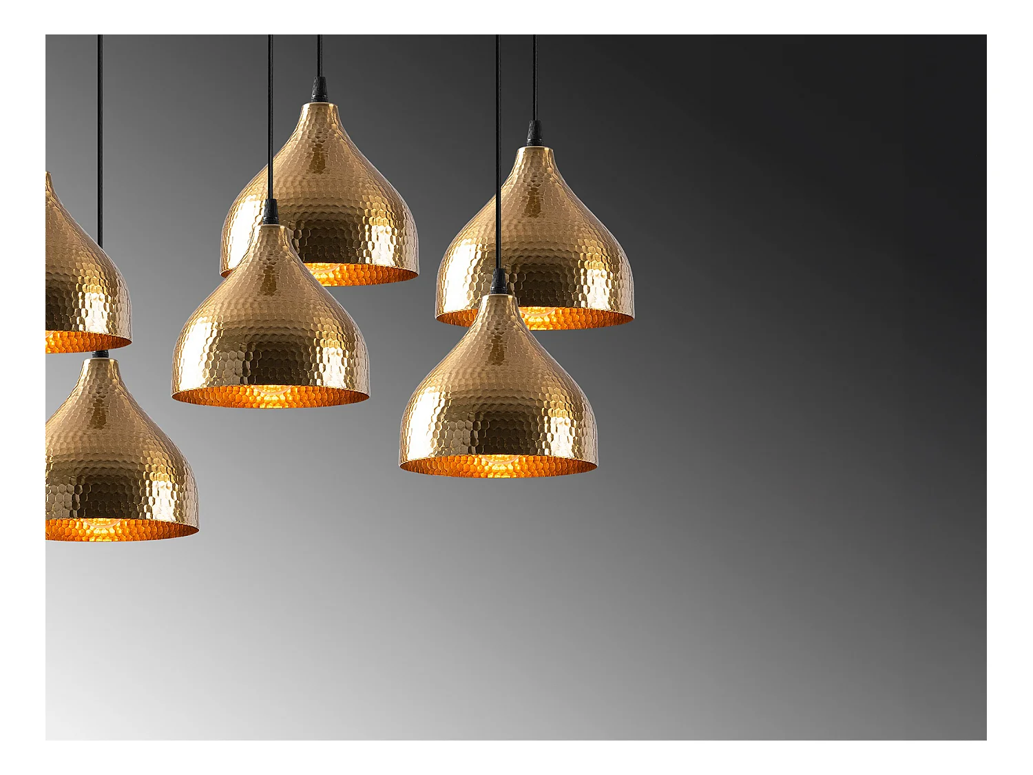 Deckenleuchte höhenverstellbar - Metall - 7 Schirme - 88 x 114 cm - Goldfarben & Schwarz - SONITI