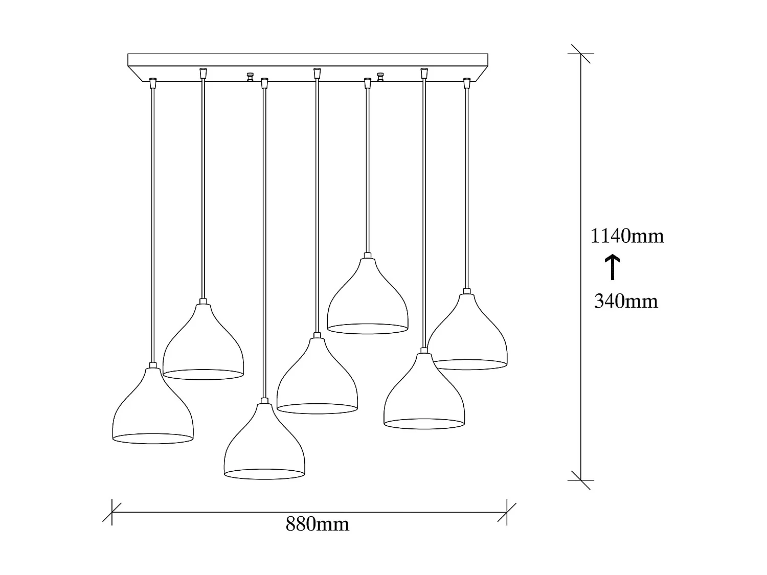 Deckenleuchte höhenverstellbar - Metall - 7 Schirme - 88 x 114 cm - Goldfarben & Schwarz - SONITI