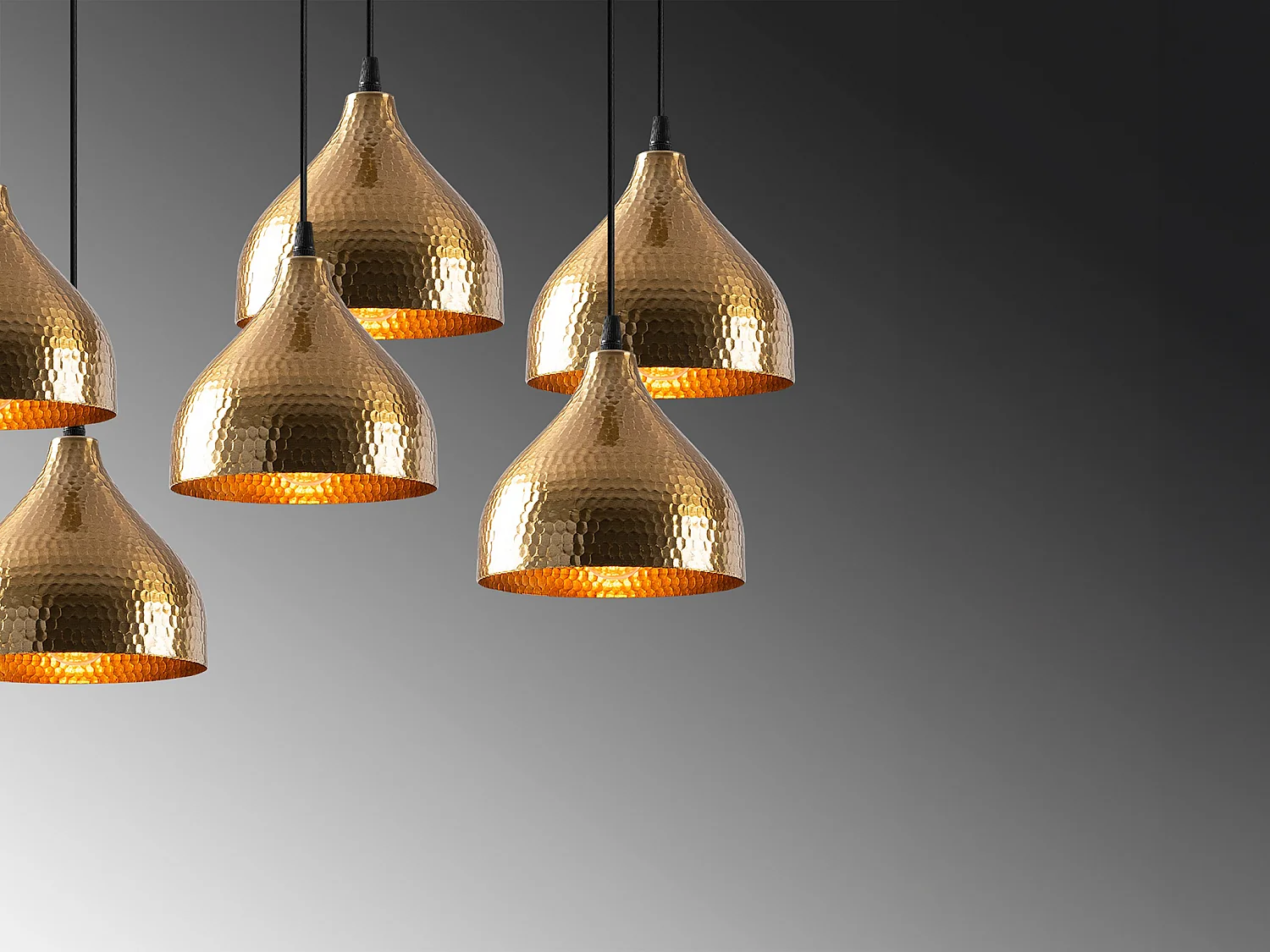 Lustre en métal à hauteur réglable - 7 abat-jours - L. 88 x H. 114 cm - Doré et noir - SONITI