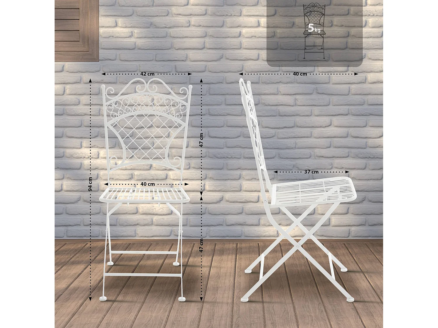 Chaises de jardin - Métal - Blanc - Adelar