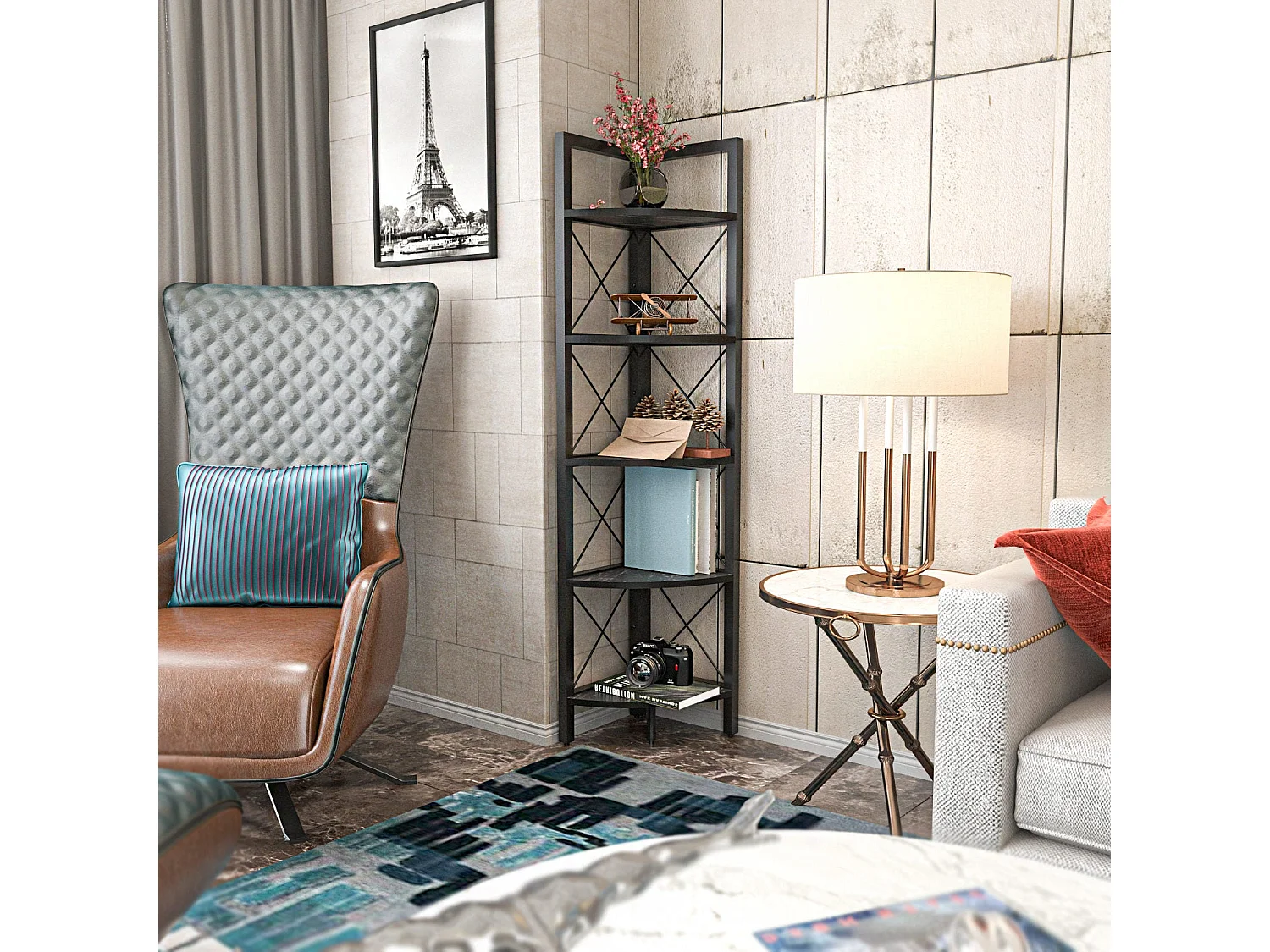 Estantería de esquina 5 estantes negro H160 cm - Remo