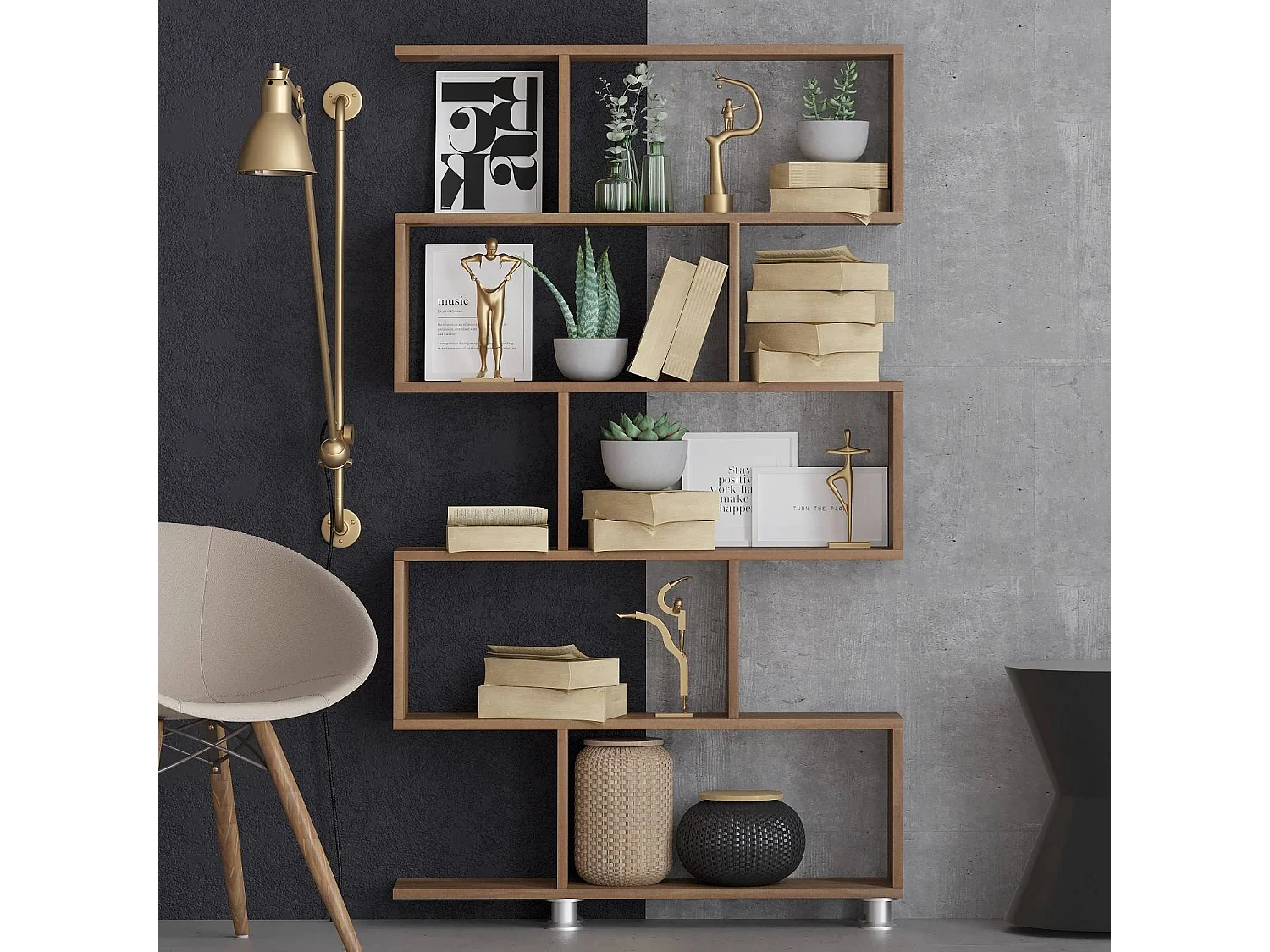 Estante moderna em nogueira – 90 cm x 156 cm x 20 cm – nogueira – painel de partículas revestido em melamina