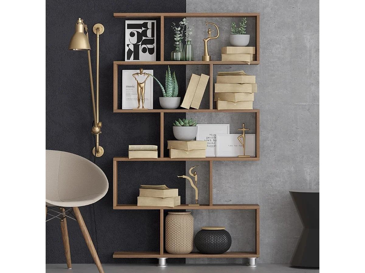Modern bokhylla i valnöt – 90 cm x 156 cm x 20 cm – valnöt – melaminbelagd spånskiva