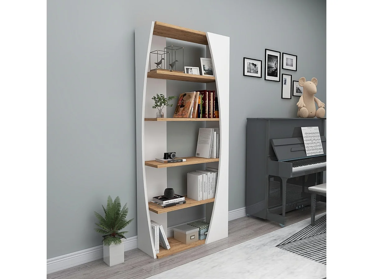 Etagère 5 tablettes décor blanc et pin atlantique H150 cm - Selge