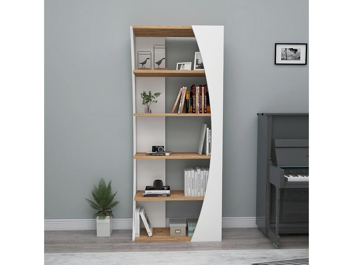 Etagère 5 planken witte decoratie en Atlantische pijnboom H150 cm - Selge