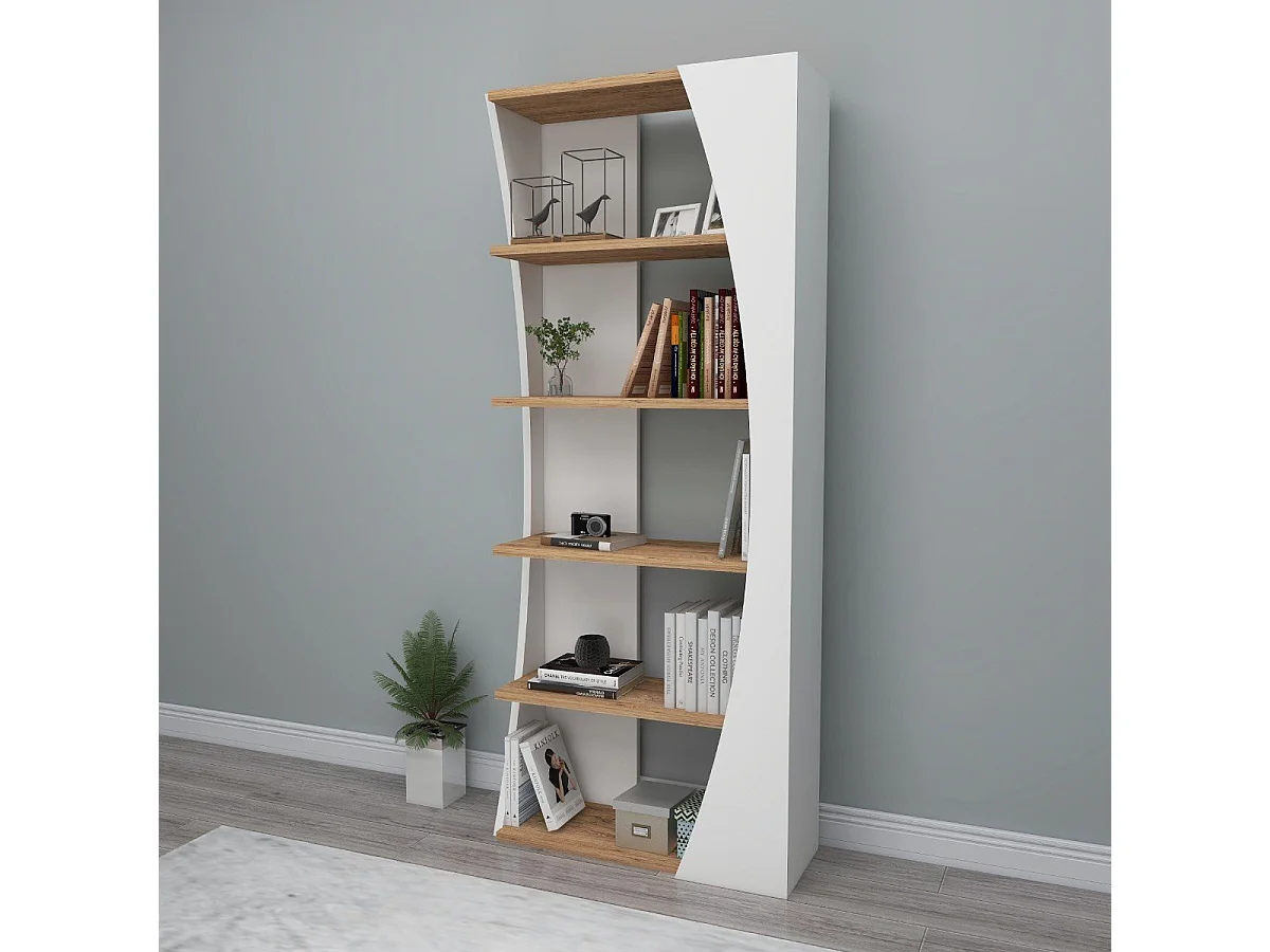 Etagère 5 planken witte decoratie en Atlantische pijnboom H150 cm - Selge