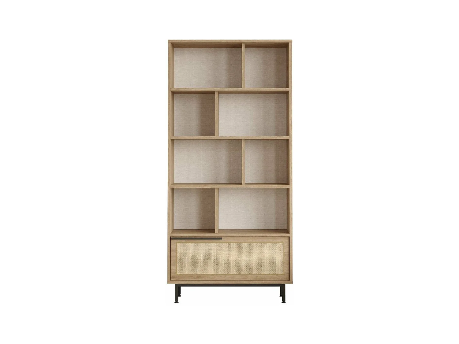 Bibliothèque avec 1 porte décor chêne et impression rotin - H175,6 cm