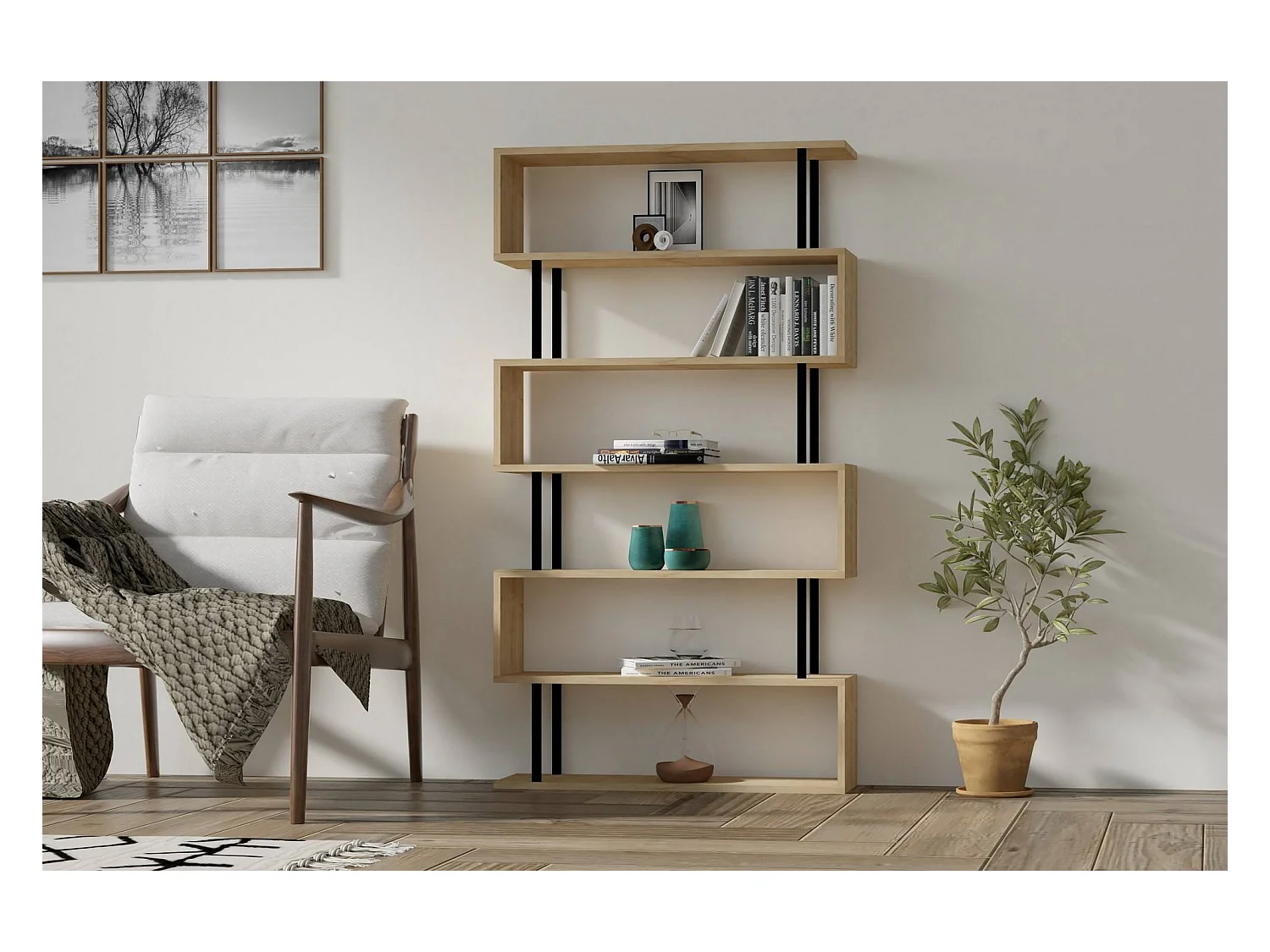 Etagère 7 tablettes décor chêne saphir L90 cm - Hector