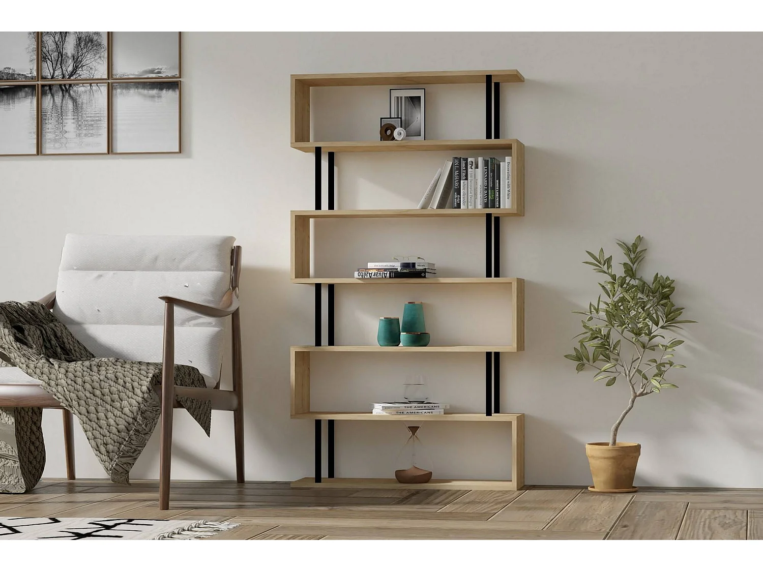 Etagère 7 tablettes décor chêne saphir L90 cm - Hector