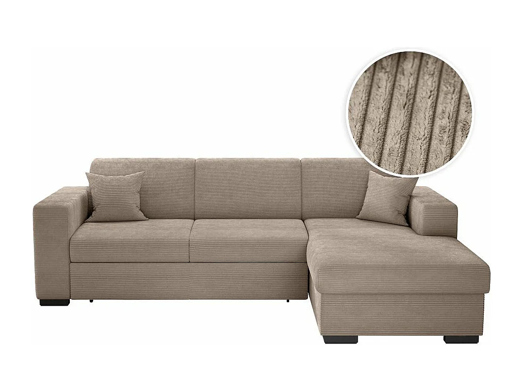 Canapé d'angle droit 4 places Fuji XL convertible avec coffre en velours côtelé - Taupe - L262 x P157 x H83cm - Loungitude