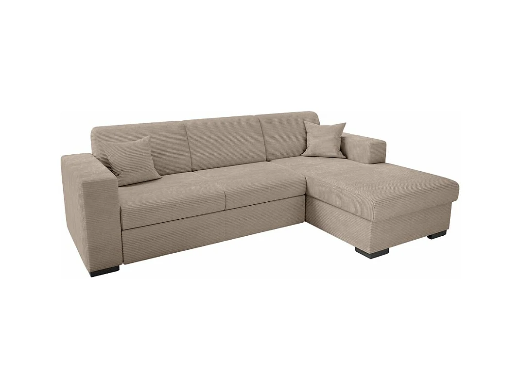 Canapé d'angle droit 4 places Fuji XL convertible avec coffre en velours côtelé - Taupe - L262 x P157 x H83cm - Loungitude