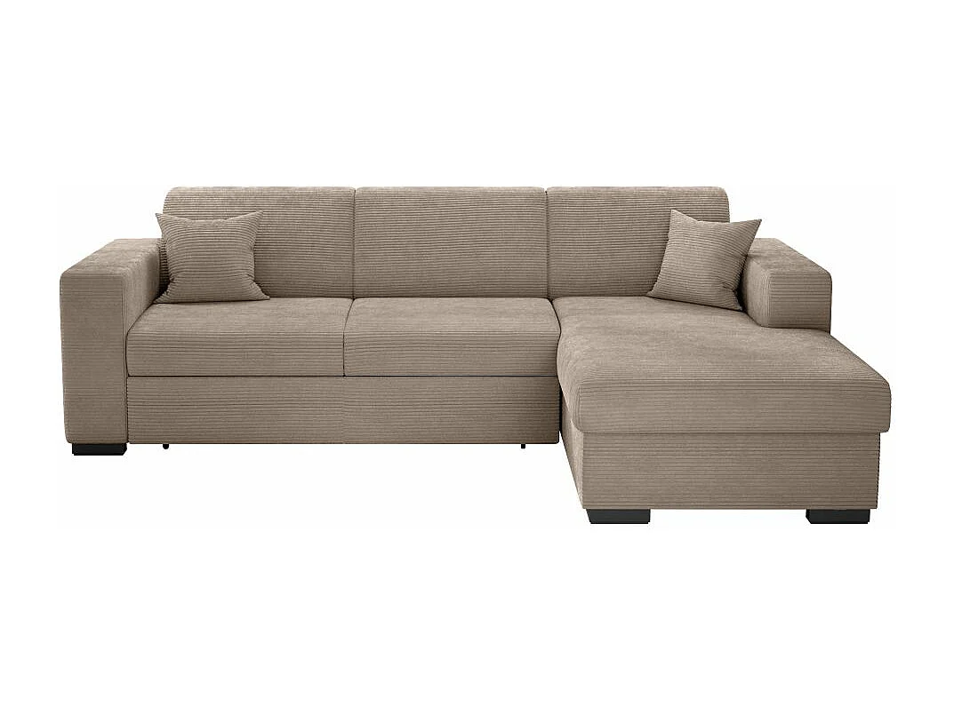 Canapé d'angle droit 4 places Fuji XL convertible avec coffre en velours côtelé - Taupe - L262 x P157 x H83cm - Loungitude