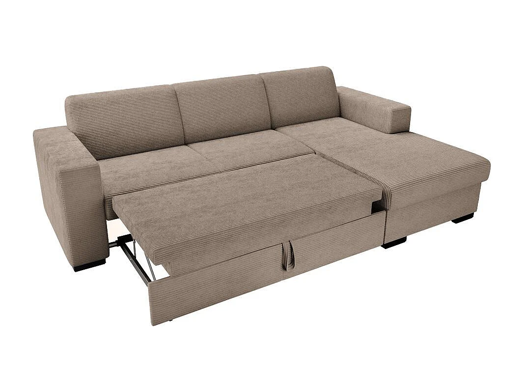 Canapé d'angle droit 4 places Fuji XL convertible avec coffre en velours côtelé - Taupe - L262 x P157 x H83cm - Loungitude