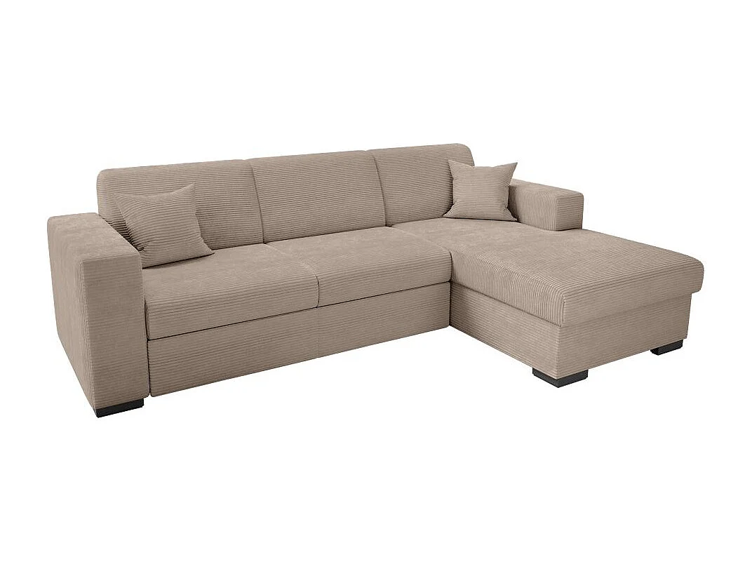 Canapé d'angle droit 4 places Fuji XL convertible avec coffre en velours côtelé - Taupe - L262 x P157 x H83cm - Loungitude