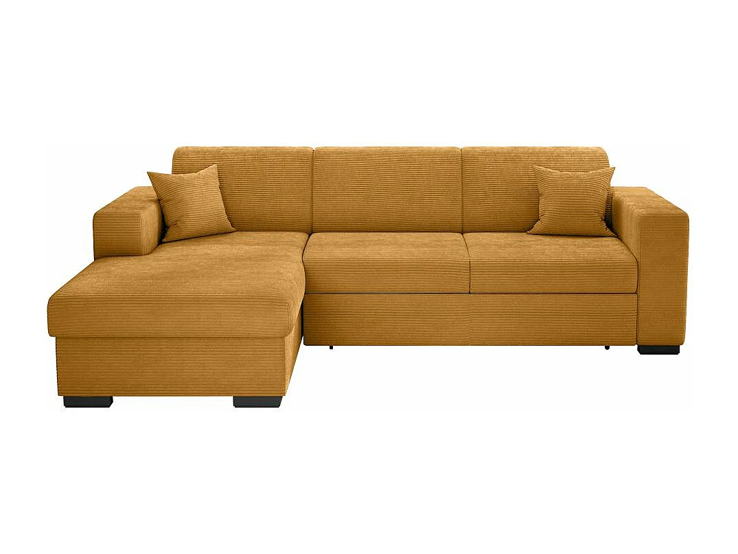 Canapé d'angle gauche 4 places Fuji XL convertible avec coffre en velours côtelé - Jaune - L262 x P157 x H83cm - Loungitude