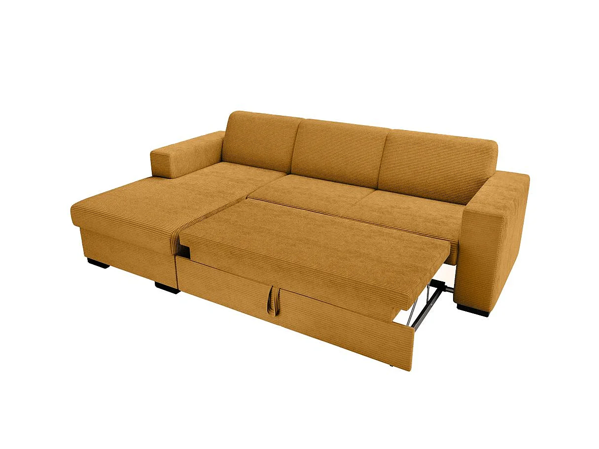Canapé d'angle convertible 4 places avec coffre en velours jaune