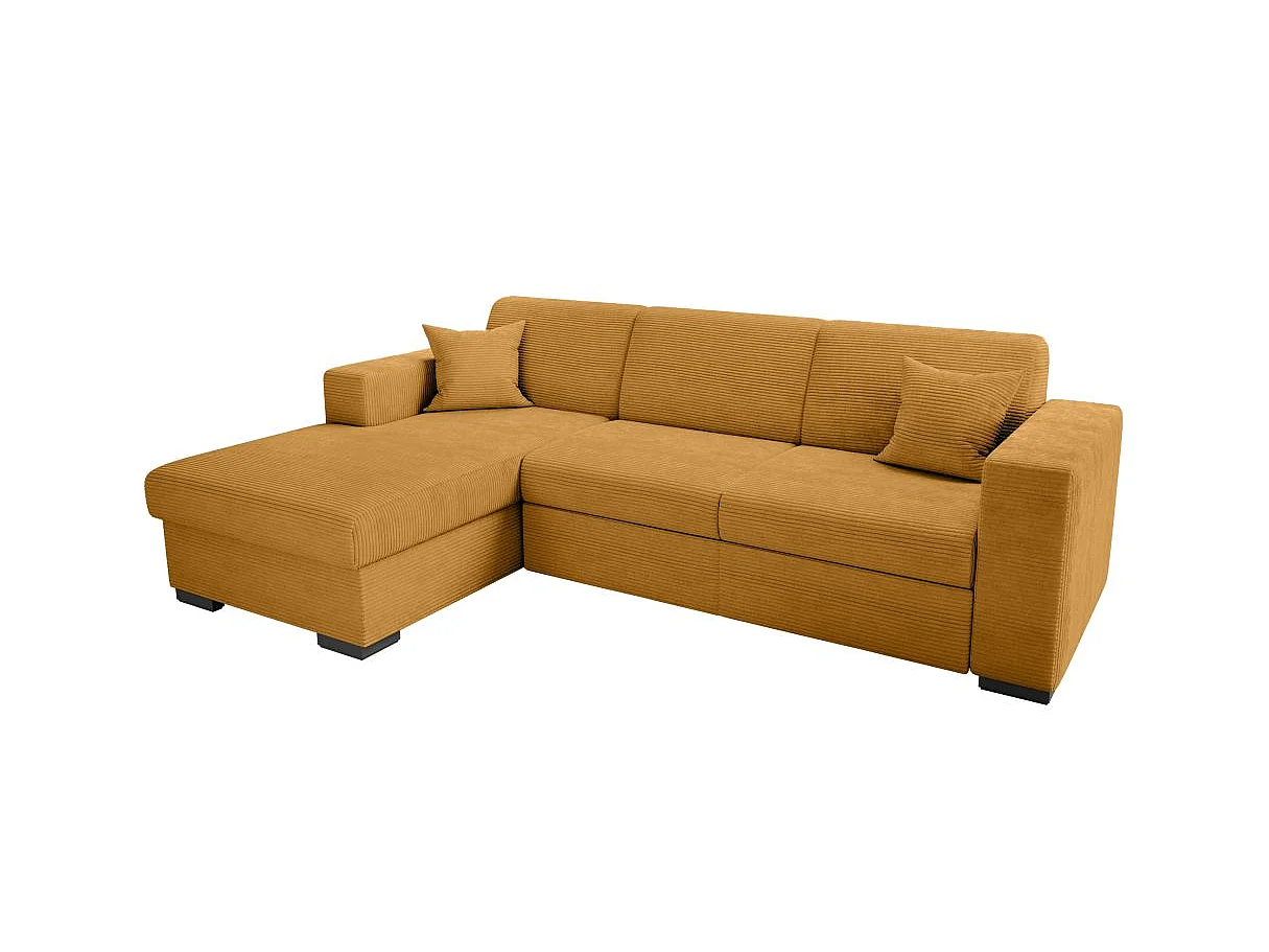 Canapé d'angle convertible 4 places avec coffre en velours jaune