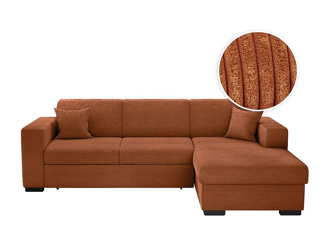 Canapé d'angle droit 4 places Fuji XL convertible avec coffre en velours côtelé - Terracotta - L262 x P157 x H83cm - Loungitude