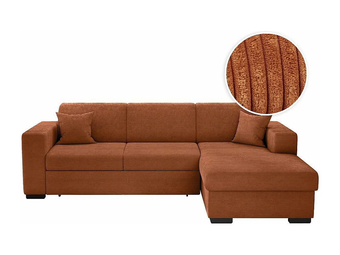 Canapé d'angle droit 4 places Fuji XL convertible avec coffre en velours côtelé - Terracotta - L262 x P157 x H83cm - Loungitude