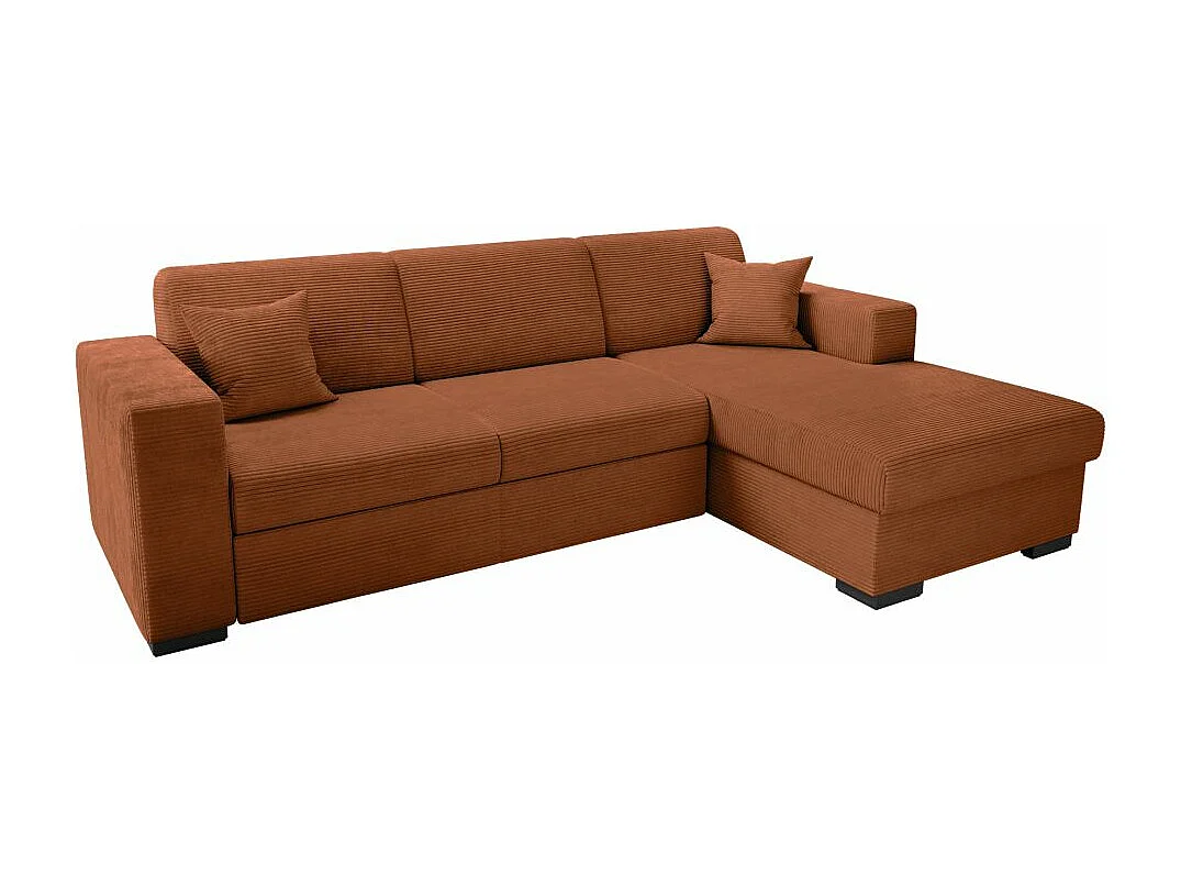 Canapé d'angle droit 4 places Fuji XL convertible avec coffre en velours côtelé - Terracotta - L262 x P157 x H83cm - Loungitude
