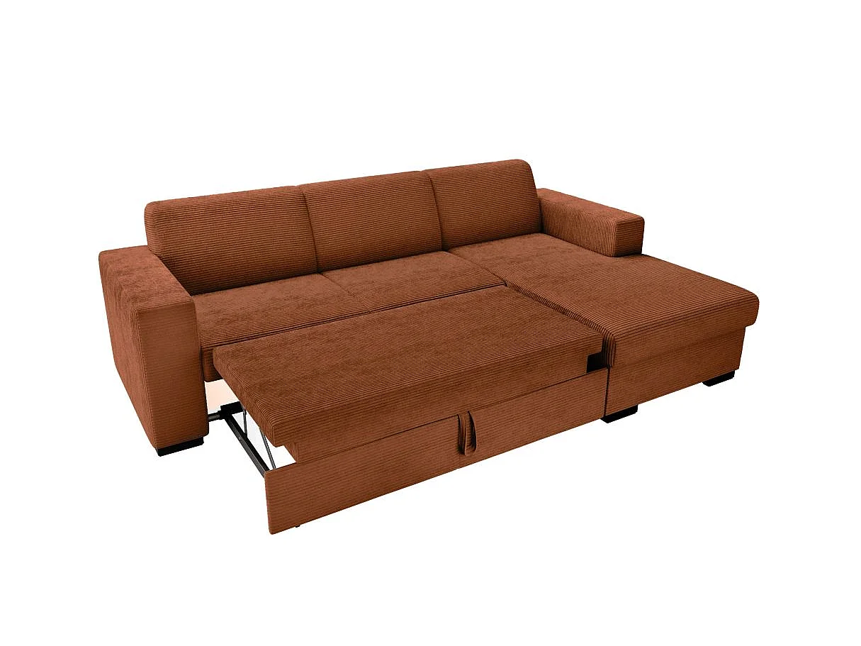 Canapé d'angle convertible 4 places en velours côtelé terracotta