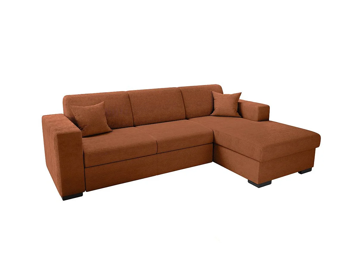 Canapé d'angle convertible 4 places en velours côtelé terracotta