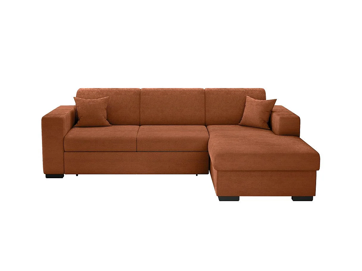 Canapé d'angle convertible 4 places en velours côtelé terracotta