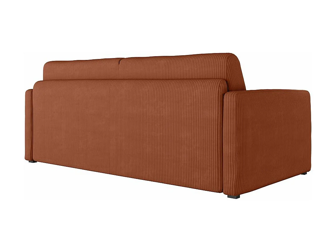 Canapé convertible express 3 places Agathe 140x190cm en velours côtelé - Terracotta - Matelas 13cm - L178 x P96 x H88cm - Loungitude