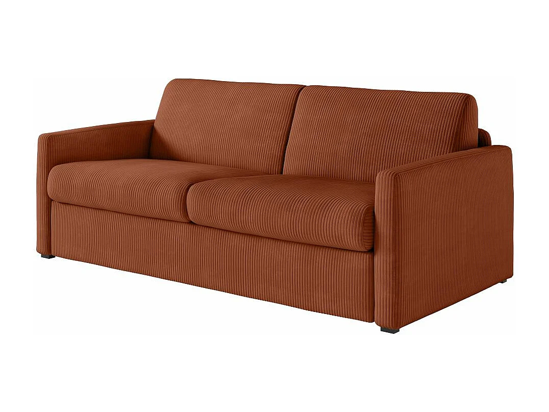 Canapé convertible express 3 places Agathe 140x190cm en velours côtelé - Terracotta - Matelas 13cm - L178 x P96 x H88cm - Loungitude
