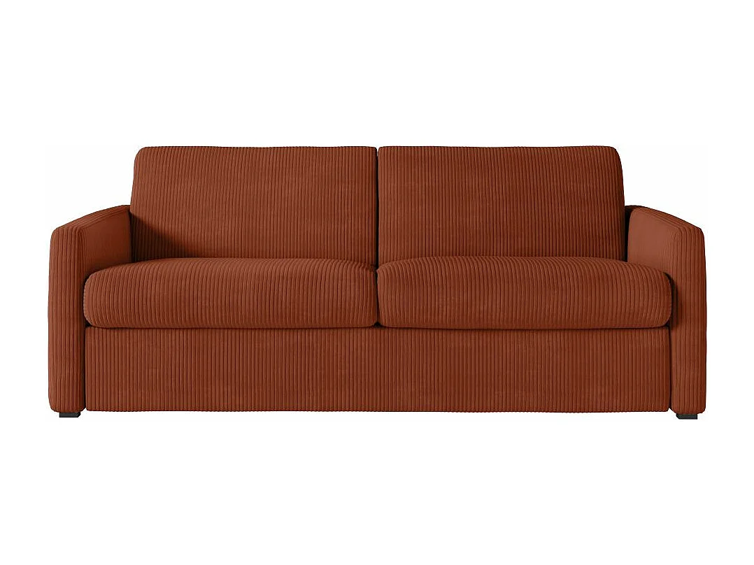 Canapé convertible express 3 places Agathe 140x190cm en velours côtelé - Terracotta - Matelas 13cm - L178 x P96 x H88cm - Loungitude