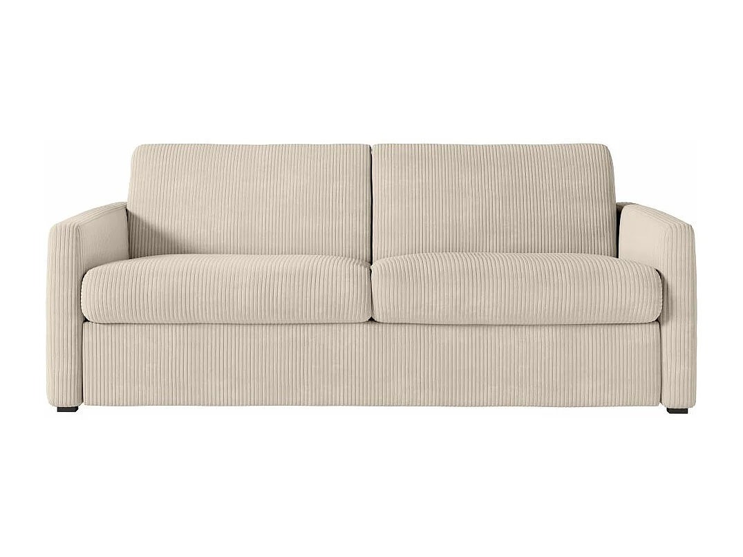 Canapé convertible express 3 places Agathe 140x190cm en velours côtelé - Beige - Matelas 13cm - L178 x P96 x H88cm - Loungitude