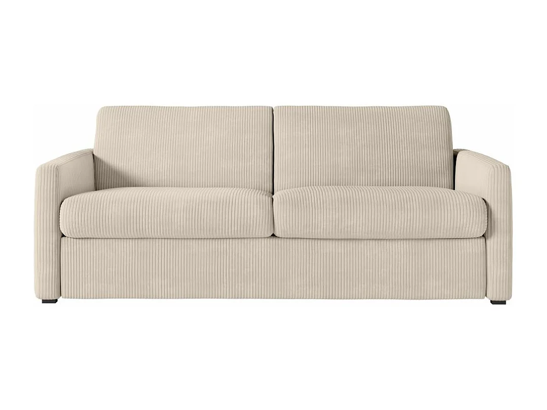 Canapé convertible express 3 places Agathe 140x190cm en velours côtelé - Beige - Matelas 13cm - L178 x P96 x H88cm - Loungitude