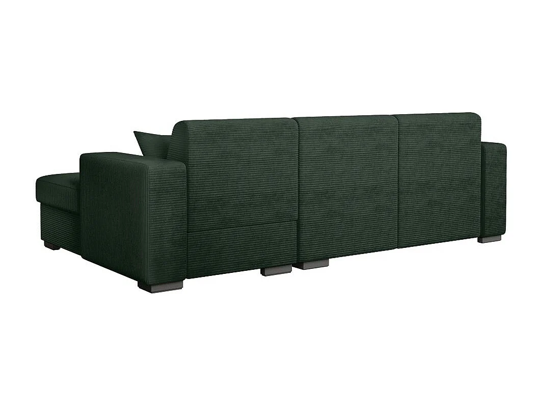 Canapé d'angle droit 4 places Fuji XL convertible avec coffre en velours côtelé - Vert foncé - L262 x P157 x H83cm - Loungitude