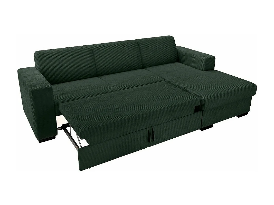 Canapé d'angle droit 4 places Fuji XL convertible avec coffre en velours côtelé - Vert foncé - L262 x P157 x H83cm - Loungitude