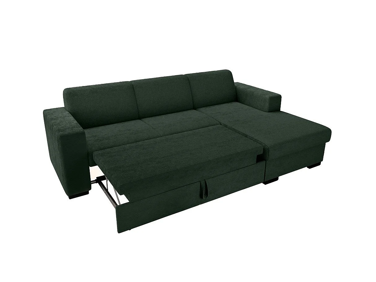 Canapé d'angle convertible 4 places en velours côtelé vert foncé
