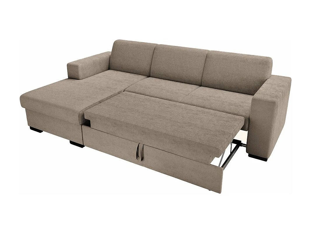Canapé d'angle gauche 4 places Fuji XL convertible avec coffre en velours côtelé - Taupe - L262 x P157 x H83cm - Loungitude