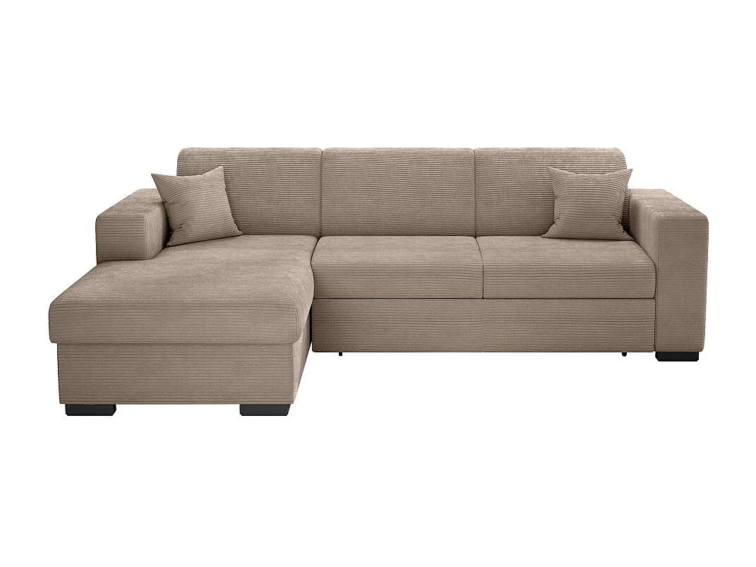 Canapé d'angle gauche 4 places Fuji XL convertible avec coffre en velours côtelé - Taupe - L262 x P157 x H83cm - Loungitude