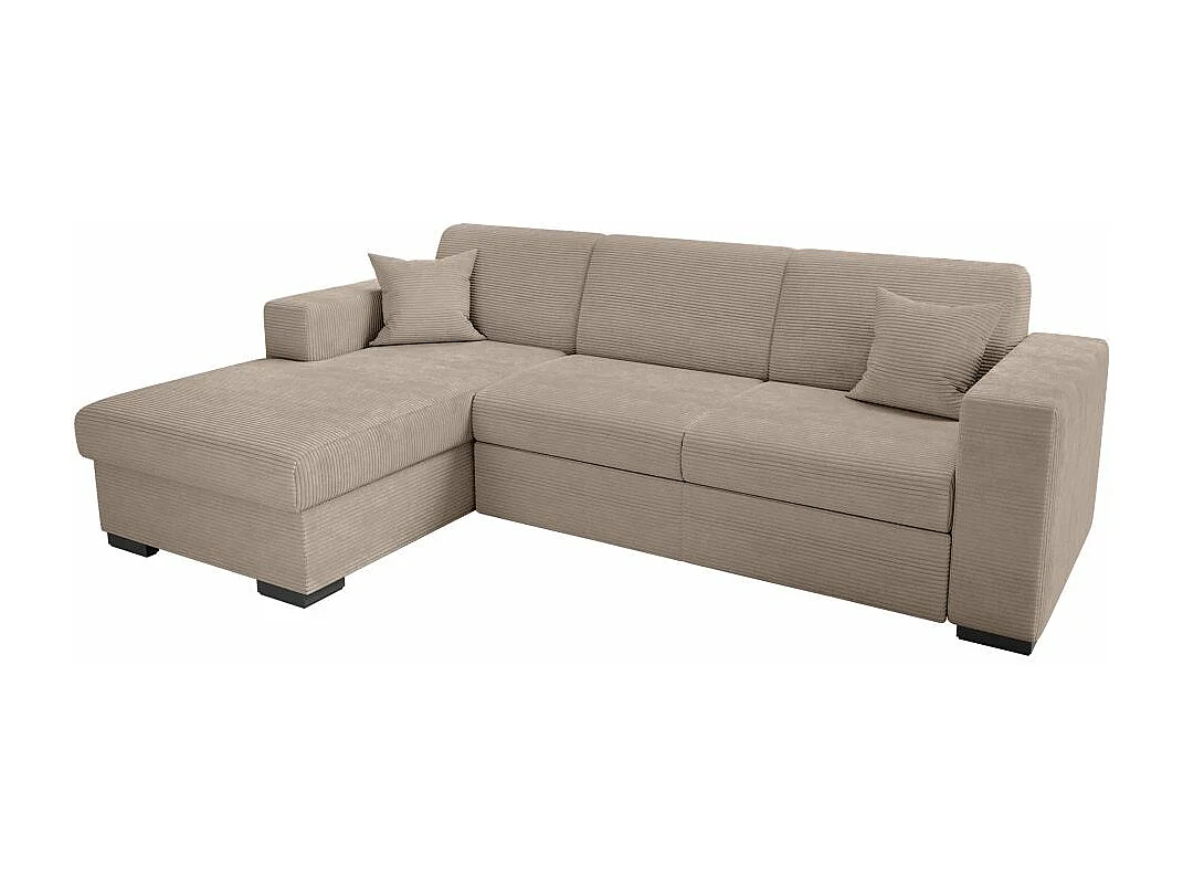 Canapé d'angle gauche 4 places Fuji XL convertible avec coffre en velours côtelé - Taupe - L262 x P157 x H83cm - Loungitude