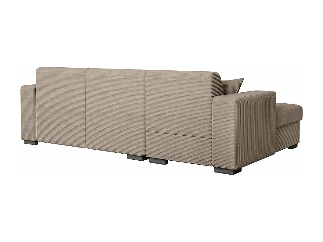 Canapé d'angle gauche 4 places Fuji XL convertible avec coffre en velours côtelé - Taupe - L262 x P157 x H83cm - Loungitude