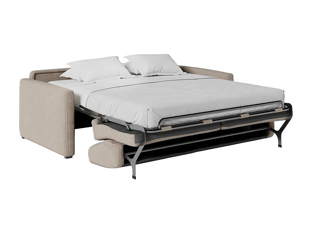 Canapé convertible express 3 places Agathe 140x190cm en velours côtelé - Taupe - Matelas 13cm - L178 x P96 x H88cm - Loungitude