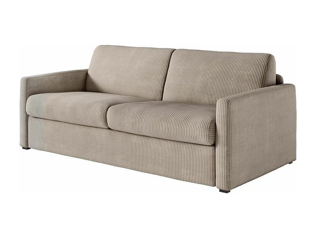 Canapé convertible express 3 places Agathe 140x190cm en velours côtelé - Taupe - Matelas 13cm - L178 x P96 x H88cm - Loungitude