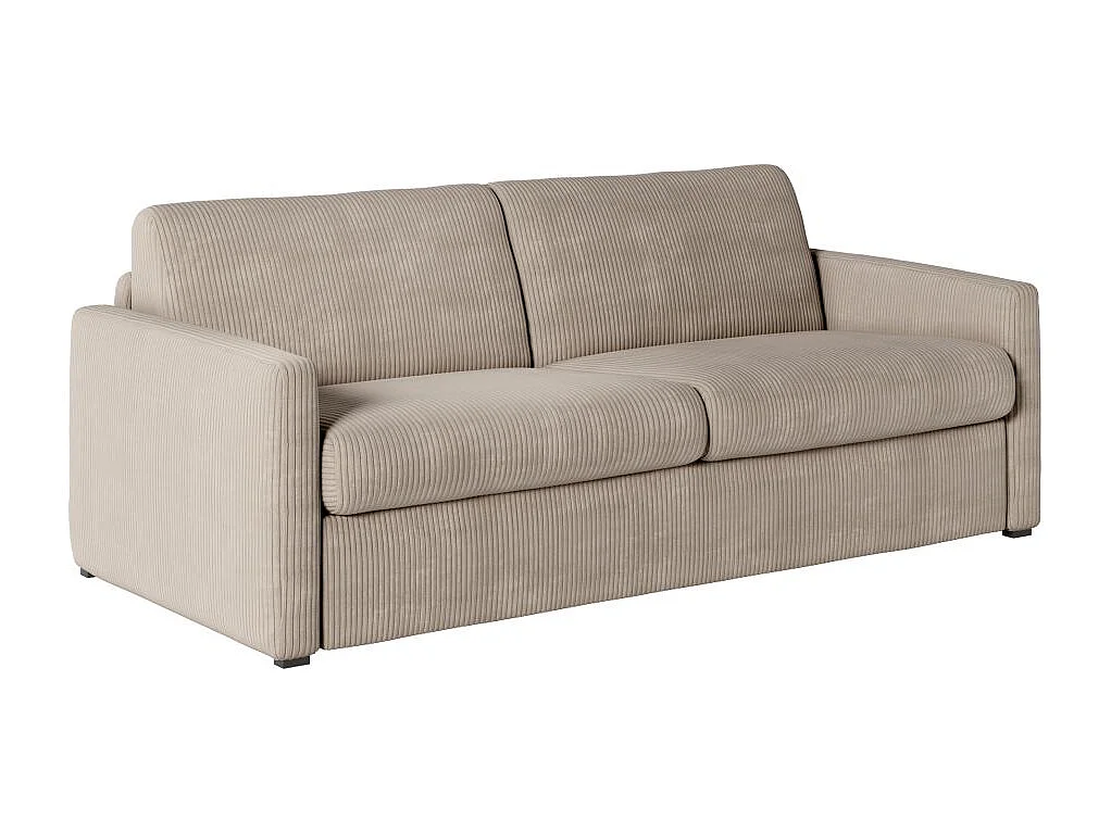 Canapé convertible express 3 places Agathe 140x190cm en velours côtelé - Taupe - Matelas 13cm - L178 x P96 x H88cm - Loungitude