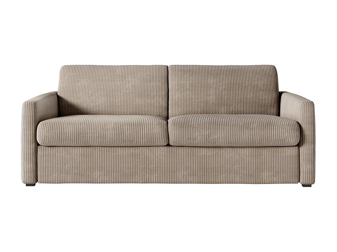 Canapé convertible express 3 places Agathe 140x190cm en velours côtelé - Taupe - Matelas 13cm - L178 x P96 x H88cm - Loungitude