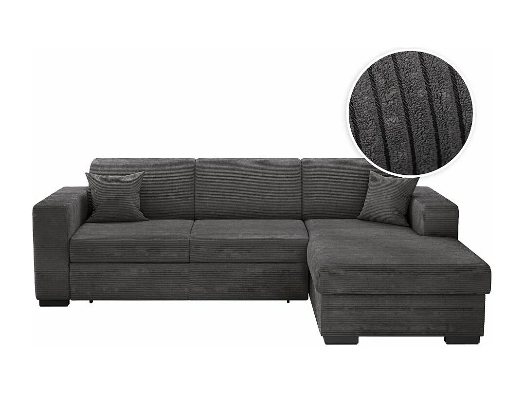 Canapé d'angle droit 4 places Fuji XL convertible avec coffre en velours côtelé - Gris anthracite - L262 x P157 x H83cm - Loungitude