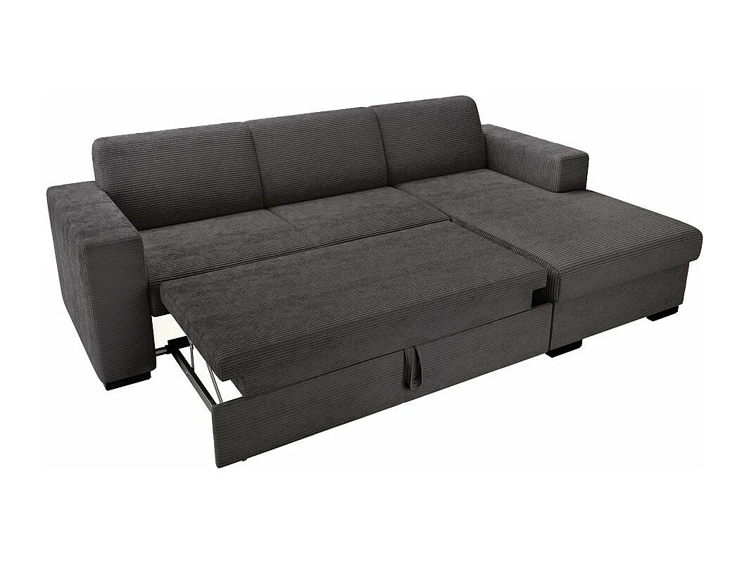 Canapé d'angle droit 4 places Fuji XL convertible avec coffre en velours côtelé - Gris anthracite - L262 x P157 x H83cm - Loungitude