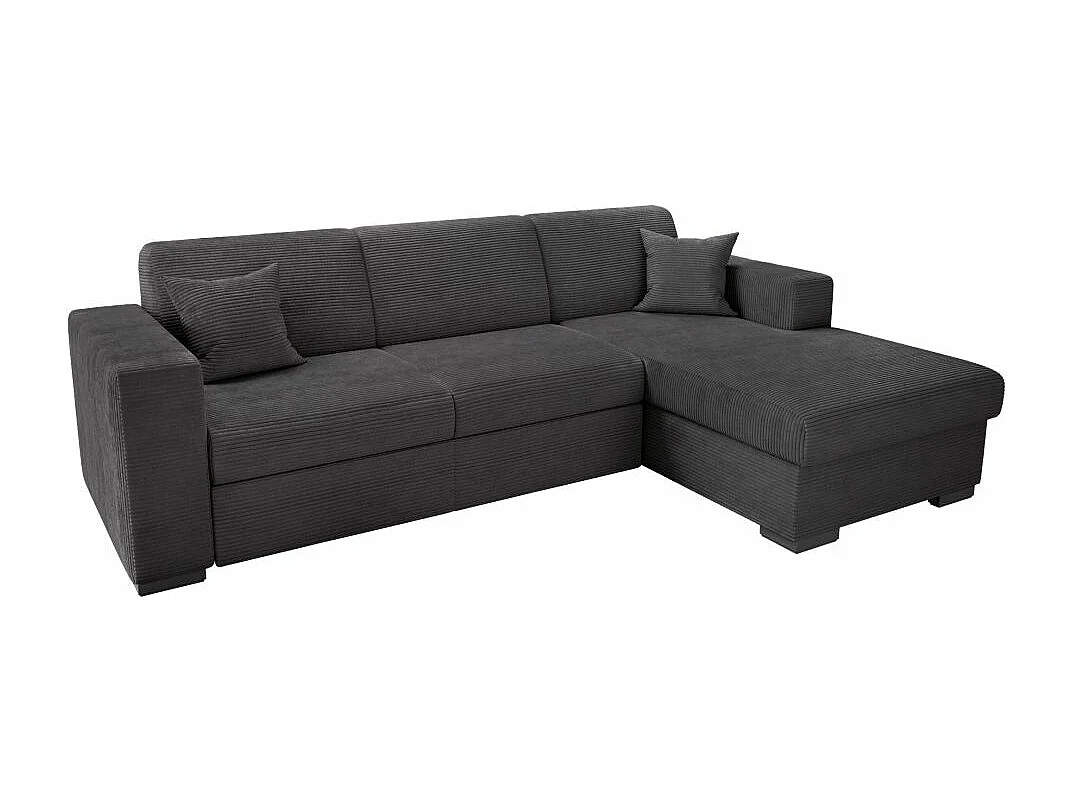 Canapé d'angle droit 4 places Fuji XL convertible avec coffre en velours côtelé - Gris anthracite - L262 x P157 x H83cm - Loungitude