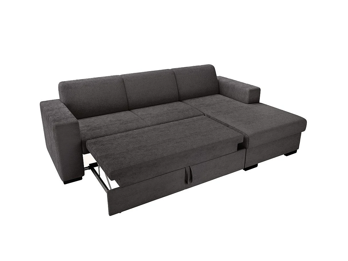Canapé d'angle droit 4 places Fuji XL convertible avec coffre en velours côtelé - Gris anthracite - L262 x P157 x H83cm - Loungitude